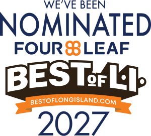 Logo with text: “We’ve been nominated Four Leaf Best of LI 2027,” with a banner displaying “bestoflongisland.com” beneath the main text.